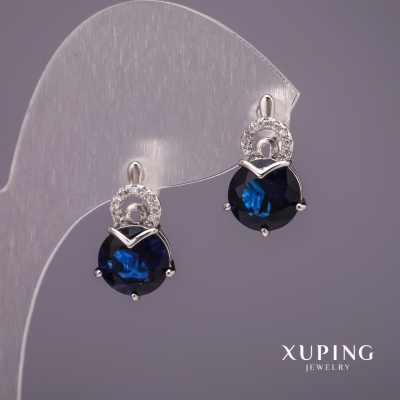 Сережки Xuping з камінням колір синій 18х10мм родій