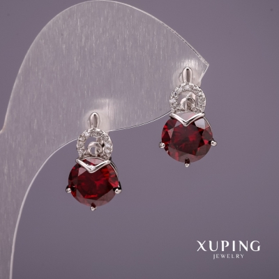 Сережки Xuping з камінням колір червоний 18х10мм родій