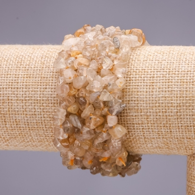Браслет на резинці Кварц Волосатик "кам'яна крихта", діаметр 6(+-)мм, довжина 18см