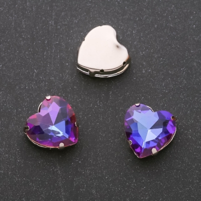 Пришивний кристал в цапі Серце 14мм синьо-фіолетовий
