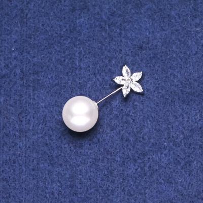 Брошка - Булавка Квітка з білими кристалами 14х33мм