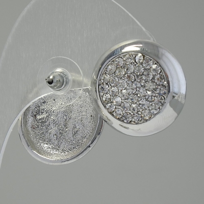 Сережки-пусети Коло, білі стрази, метал під срібло, 2см