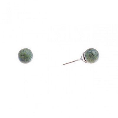 Сережки-пусети Кулька зелений Змійовик (прес), метал під срібло, 8мм