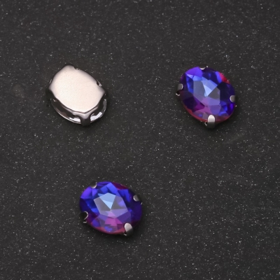 Пришивний кристал в цапі Овал 8х10мм синьо-малиновий
