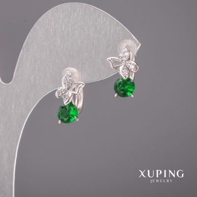 Сережки Xuping Метелики з зеленими каменями 9х15мм Родій