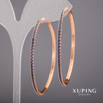 Сережки Xuping Кільця з синіми каменями 51мм Позолота 18К