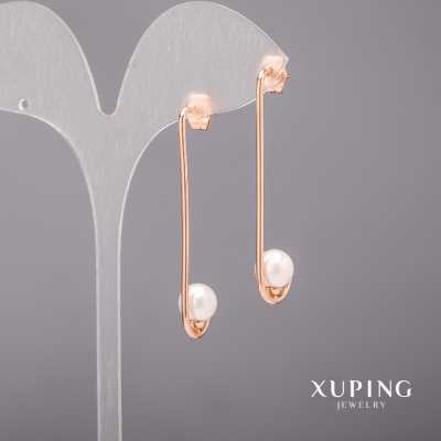 Сережки Xuping з перлами Майорка 8х48мм Позолота 18К