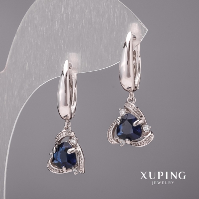 Сережки Xuping з синіми каменями 12х28мм Родій