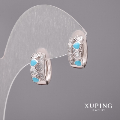Сережки Xuping з білими каменями і синьою емаллю 6х15мм Родій