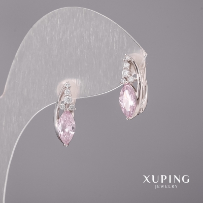 Сережки Xuping з рожевими каменями 5х16мм Родій