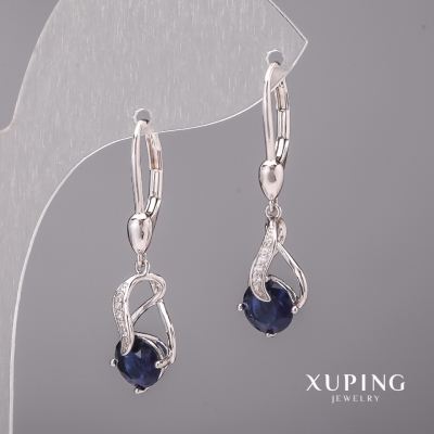 Сережки Xuping з синіми каменями 8х33мм Родій