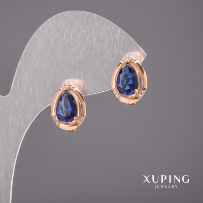 Сережки Xuping з синіми каменями 10х13мм Позолота 18К