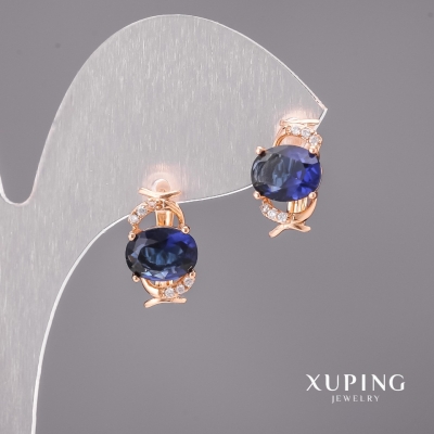 Сережки Xuping з синіми каменями 9х14мм Позолота 18К