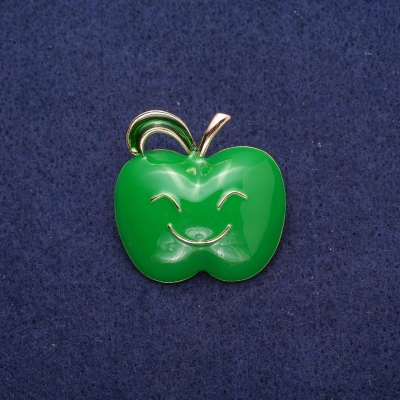 Брошка Яблуко зелена емаль, золотистий метал 30х30мм