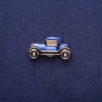 Брошка Автомобіль синьо-чорна емаль зі стразами, золотистий метал 17х29мм