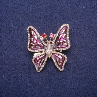 Брошка Метелик з емаллю і кристалами, золотистий метал 32х35мм