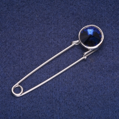 Брошка Булавка з синім кристалом, сріблястий метал 18х72мм