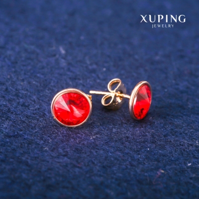 Сережки пусети кульчики Xuping з кристалами Swarovski колір червоний, діаметр 10мм Позолота 18К