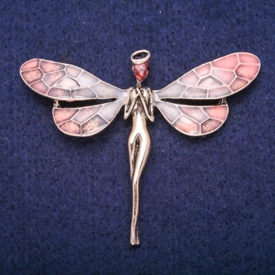 Брошка Фея з рожевим кристалом і емаллю, золотистий метал 50х60мм