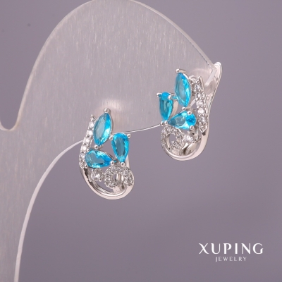 Сережки Xuping з блакитними каменями 11х16мм Родій