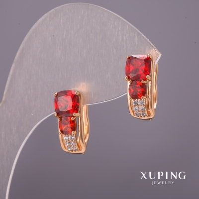 Сережки Xuping з червоними каменями 6х15мм Позолота 18К