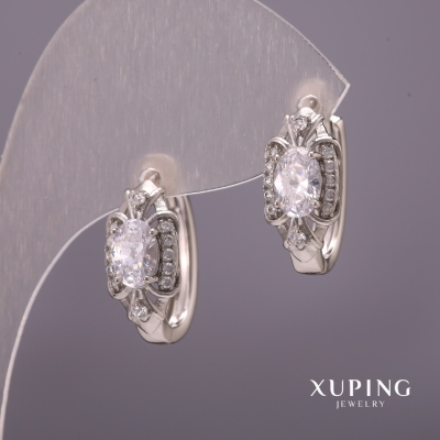Сережки Xuping з білими каменями 8х20мм Родій