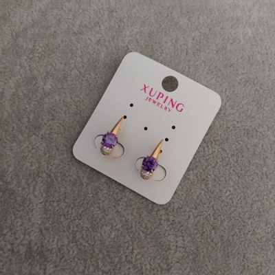 Сережки Xuping з фіолетовими каменями 6х17мм Позолота 18К