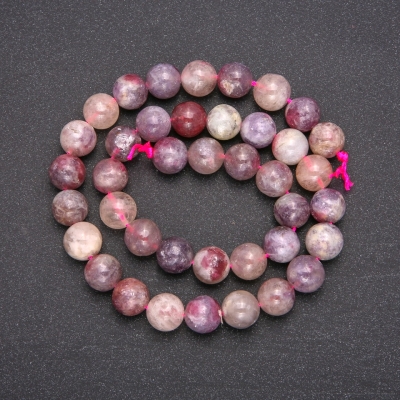 Намистини з натурального каменю Рожевий Турмалін гладка кулька, діаметр 10 (+ -) мм, довжина 38см