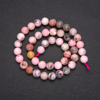 Намистини з натурального каменю Рожевий Опал гладка кулька, діаметр 8 (+ -) мм, довжина 38см