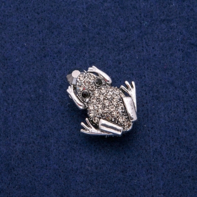 Брошка Кулон Жаба з кристалами 27х32мм, сріблястий метал