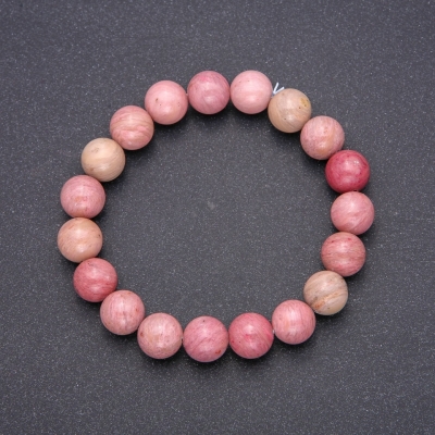 Браслет з натурального каменю Родоніт гладка кулька, діаметр 10(+-)мм, довжина  18см на резинці