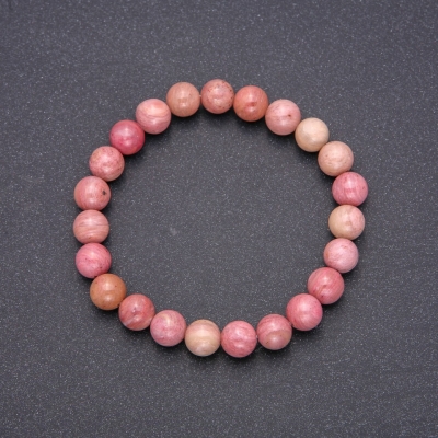 Браслет з натурального каменю Родоніт гладка кулька, діаметр 8(+-)мм, довжина  18см на резинці