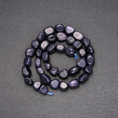 Намистини з натурального каменю Авантюрин Синій Пісок Ніч Каїра галтівка, діаметр 8х10 (+ -) мм, довжина 38см