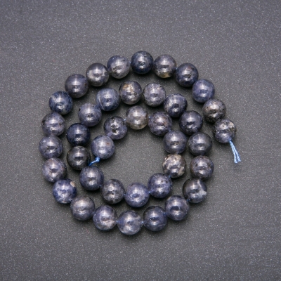 Намистини з натурального каменю Іоліт гладка кулька, діаметр 10 (+ -) мм, довжина 38см