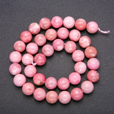 Намистини з натурального каменю Родохрозит гладка кулька, діаметр 10 (+ -) мм, довжина 38см