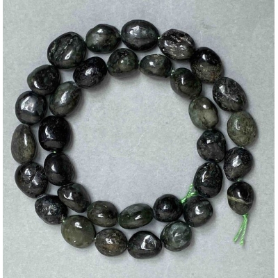 Намистини з натурального каменю Серафініт галтівка, діаметр 10х12 (+ -) мм, довжина 39см +