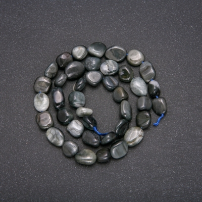 Намистини з натурального каменю Соколине Око галтівка, діаметр 8х12 (+ -) мм, довжина 38см