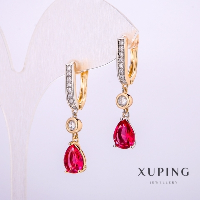 Сережки Xuping з камінням колір рожевий 7х32мм позолота 18к