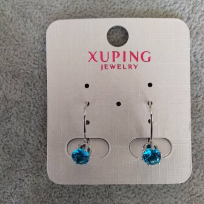 Сережки Xuping з блакитними каменями 6х18мм Позолота, Родій