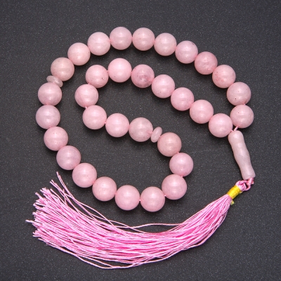 Чотки з натурального каменю Рожевий Кварц, 33 намистини, гладка кулька, діаметр 12мм+-, вставка Рожевий Кварц