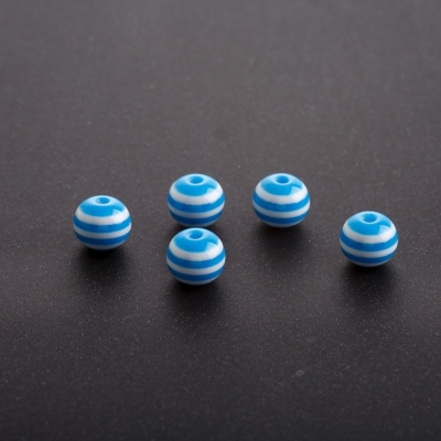 Намистина блакитна біла смужка, діаметр  8 mm фас.70шт