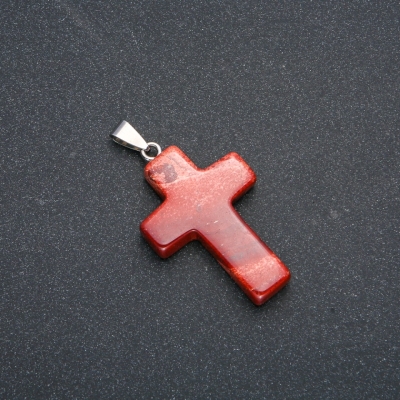 Кулон Хрест, камінь Червона Яшма 50х28мм