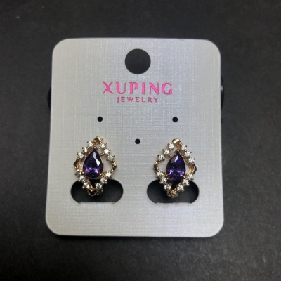 Сережки Xuping Позолота 18К фіолетовий кристал та білі стрази 15х11мм + -