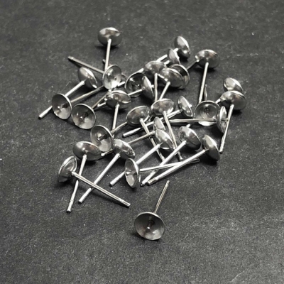 Основи для сережок гвоздики пусети сріблястий метал, діаметр 4мм, довжина 14мм 30шт + -