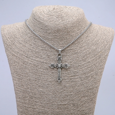Кулон Хрест з білою стразою 55х32мм на ланцюжку, довжина 65см колір металу срібло