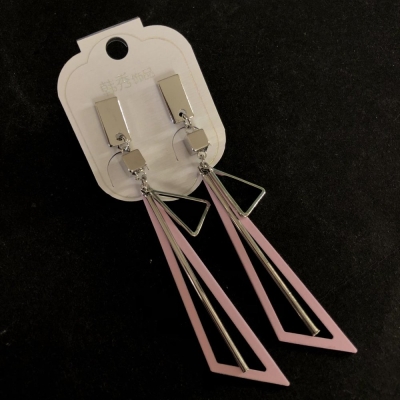 Сережки Трикутники сріблястий і рожевий метал 85х12мм + -