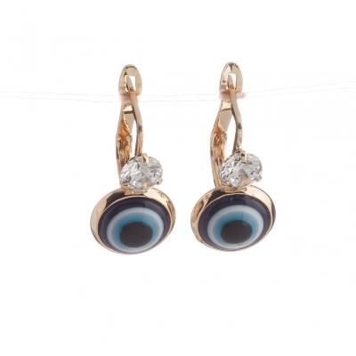 Сережки "Nazar" з намистиною око і великими стразами колір металу золото 1,8х1 см