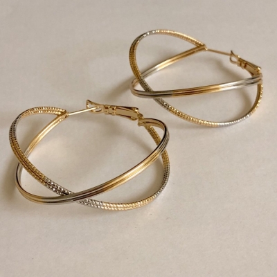 Сережки Xuping кільця з напиленням Позолоти 18К та Родія, діаметр 13,5х37мм + -