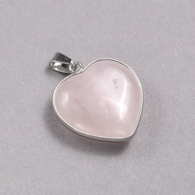 Кулон Серце в сріблястій оправі Рожевий Кварц, діаметр 26х26мм+-