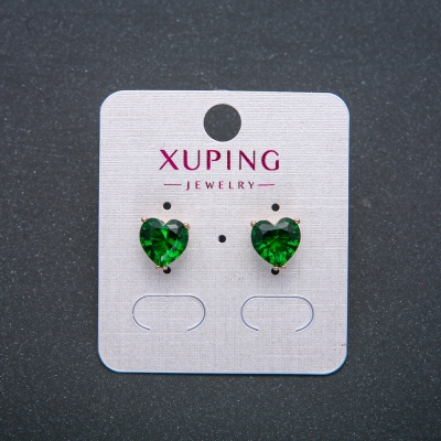 Сережки Серце Xuping Сережки пусети кульчики Позолота 18К із зеленим кристалом, діаметр 8мм + -
